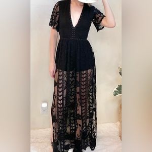 Socialite overlay lace maxi romper